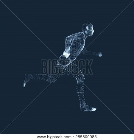 Running Man. Vector Graphics Composed Of Particles. 3d Model Of Man. Human Body Model. Body Scanning