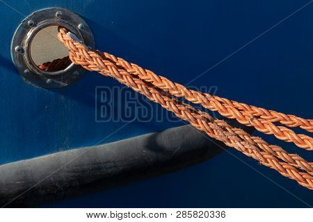 Mooring Rope For Fishing Boat. Burt With A Mooring Rope.