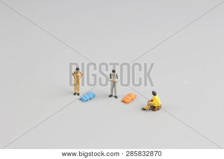Mini Ature Backpacker , Tourist People Isolated On  Background