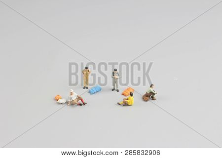 Mini Ature Backpacker , Tourist People Isolated On  Background