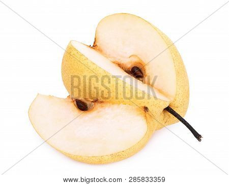 Whole And Slices Of Chinese Pear Isolated On White Background