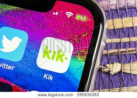 Sankt-petersburg, Russia, February 17, 2019: Kik Messenger Application Icon On Apple Iphone X Screen