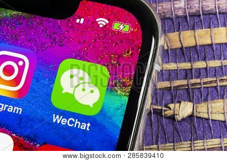 Sankt-petersburg, Russia, February 17, 2019: Wechat Messenger Application Icon On Apple Iphone X Sma