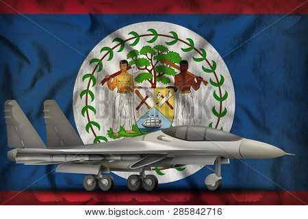 Fighter, Interceptor On The Belize Flag Background. 3d Illustration