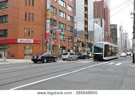 Tram In Sapporo Downtown,  In Sapporo, Japan.
