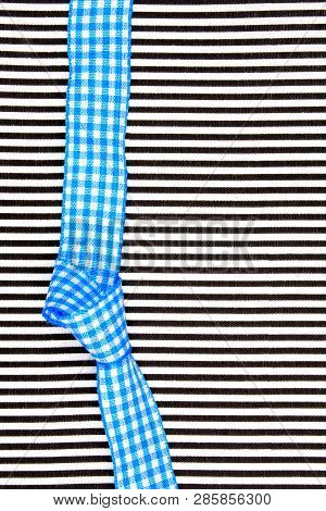Birthday Gift Black And White Textured Card Background With Blue Bow In The Middle Of Decoration And