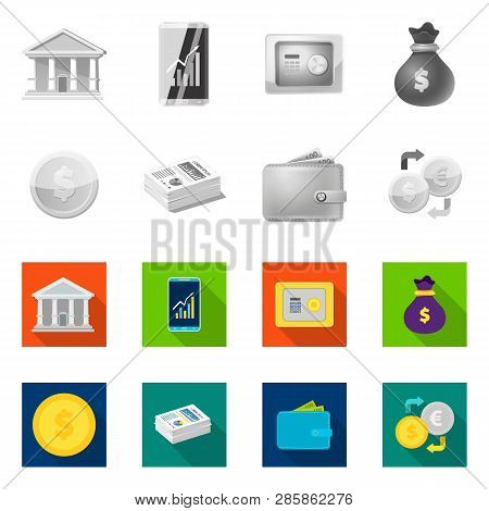 Vector Design Of Bank And Money Sign. Collection Of Bank And Bill Vector Icon For Stock.