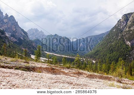 Mudflow With Snow High In The Alpine Mountains