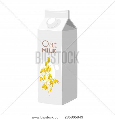 Vegetarian Paper Pack Of Oat Milk. Vector Illustration Isolated On White Background.