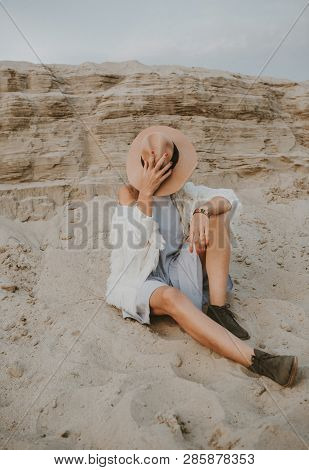 Girl Hat Solitude Desert Sand Outside Sunny
