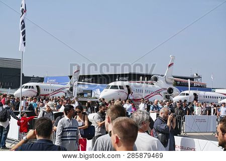Le Bourget, France - June 24, 2017. Aircrafts Parked At Meeting Space In Paris Le Bourget During The