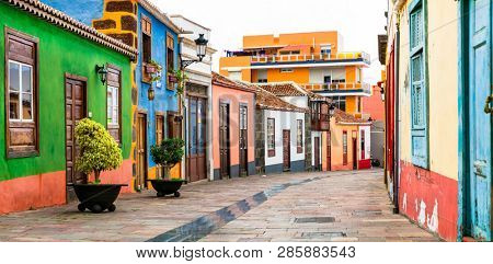 Colorful beautiful  streets of Los llanos de Aridane town. La Palma, Canary islands