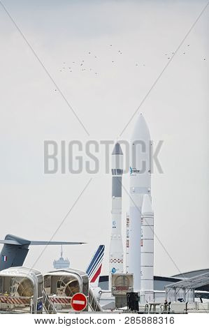 Le Bourget, France - June 24, 2017. Aircrafts Parked At Meeting Space In Paris Le Bourget During The