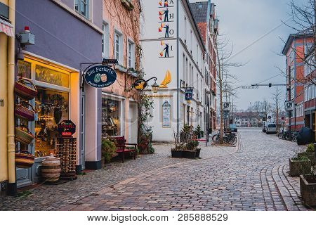 Bremen, Germany, January, 2019 - Colorful Houses In Historic Schnoorviertel In Bremen, Germany