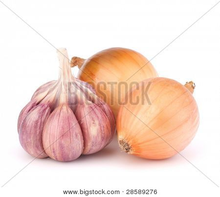 Zwiebel und Knoblauch, Gewürznelke isolierten auf weißen Hintergrund