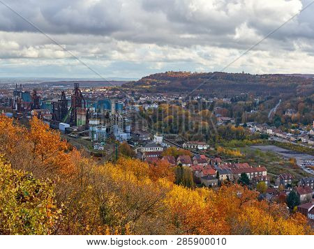 Panoramic Aerial View Of The City Of Hayange Lorraine France: City Suffering From The Decline Of The