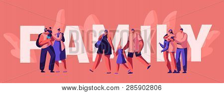 Happy Family Weekend Typography Poster. Dad Mother And Father Character On Holiday Banner. Parent Hu