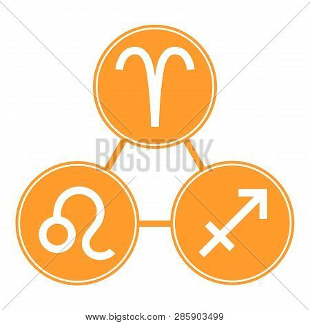 Aries, Sagittarius, Leo Icons. Vector Astrological, Horoscope Signs. Zodiac Symbols. Fire Element. S