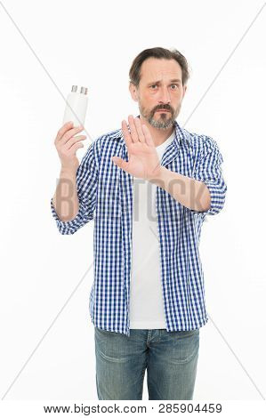 Being In Good Health. Senior Man With Refusal Gesture Holding Vitamin Pill Complex. Old Man With Pil