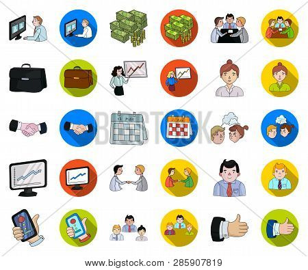 Business Conference And Negotiations Cartoon, Flat Icons In Set Collection For Design.business And T