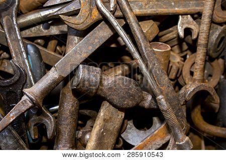 Set Of Old Dirty Tools In Vintage Style