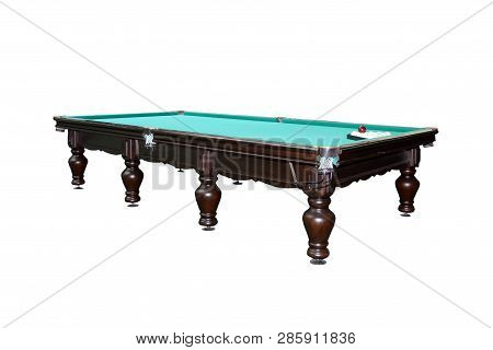 Full Pool Table With Green Top, Balls On White
