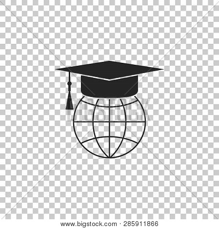 Graduation Cap On Globe Icon Isolated On Transparent Background. World Education Symbol. Online Lear