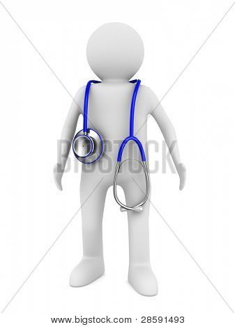 medico con stetoscopio su sfondo bianco. Immagine 3D isolato