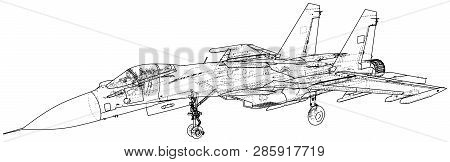 Jet Fighter Aircraft. Vector Wire-frame Concept. Created Illustration Of 3d.