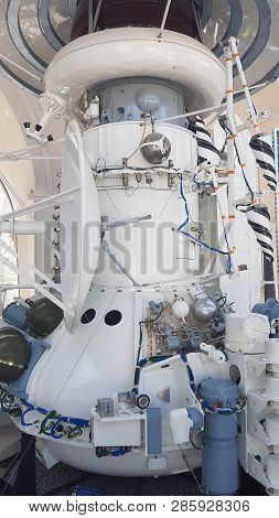 Moscow, Russia - 05.07.2018: Spacecraft, Units And Equipment Of Russia In The Space Museum