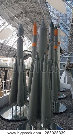 Moscow, Russia - 05.07.2018: Spacecraft, Units And Equipment Of Russia In The Space Museum