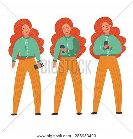 Social Media Girl Flat Social Media Market Business Vector Illustration Set For Print, Internet Busi