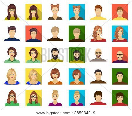 Avatar And Face Cartoon, Flat Icons In Set Collection For Design. A Persons Appearance Vector Symbol
