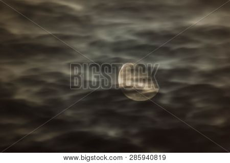 The Moon In The Night, Overcast Sky.
Night Sky, Completely Cloudy, Covered With A Thin Layer Of Dark