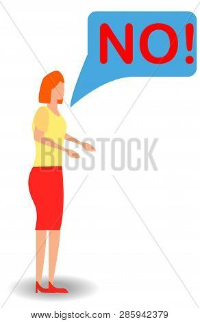 Illustation Of No Furious Screaming Woman. Rebel Anngry Woman Roar. Speech Balloon With Scream Excle