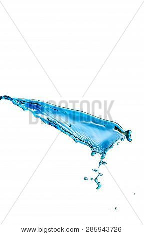 Triangle Shaped Water Splash And Droplets Against Pure White Background.vertical Image Orienation