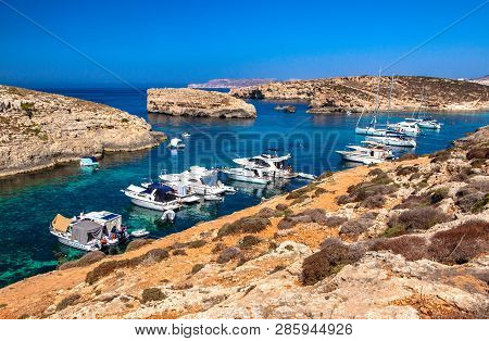 Comino, Malta - July 16: Yachts In Blue Lagoon At Island Comino - Malta On July 16, 2015 In Comino
