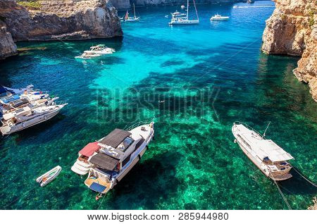 Comino, Malta - July 16: Yachts At Blue Lagoon At Island Comino - Malta On July 16, 2015 In Comino