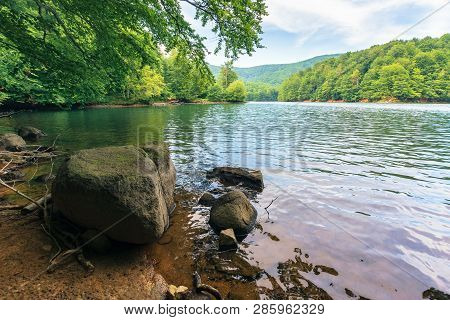 Summer In Slovakian Vihorlat Region. Beautiful Scenery Among The Primeval Beech Forest. Rocks On The