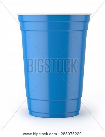 3d Rendered Blue And White 16oz 455ml American Plastic Party Cup.