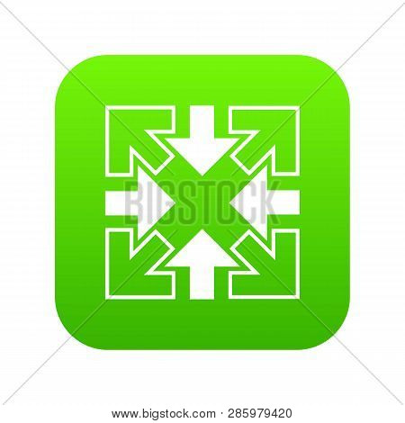 Full Screen And Exit Full Screen Arrows Icon Green Vector Isolated On White Background