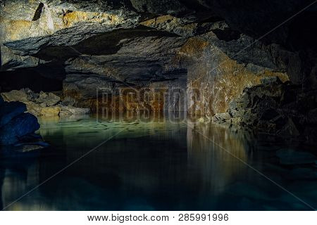 Old Abandoned Flooded Limestone Mine Gurievsky In Byakovo, Tula Region