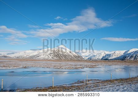 Hoffell Mountain In Hornafjordur In South Iceland On A Sunny Winter Day