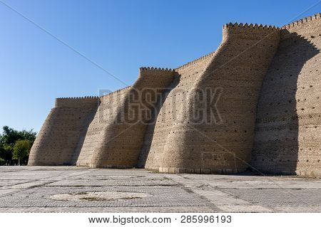 Wall Of The Massive Ark Fortress, Located In The City Of Bukhara, Uzbekistan