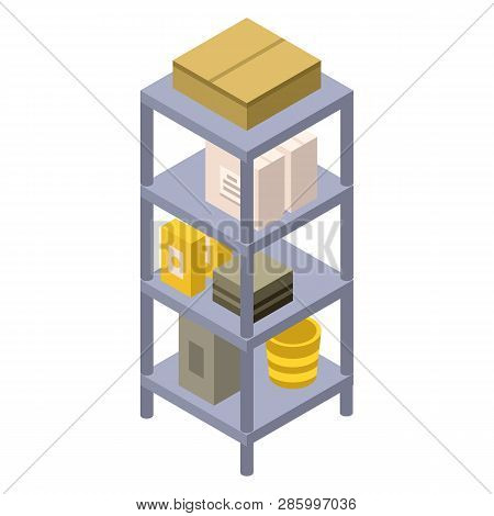 Metal Garage Rack Icon. Isometric Of Metal Garage Rack Vector Icon For Web Design Isolated On White 