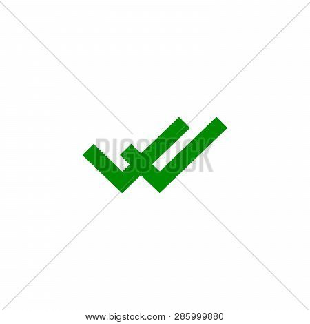 Double Green Check Mark W Letter Logo Design, Vector Illustration Isolated On White