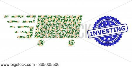 Investing Unclean Stamp Seal And Vector Recursion Collage Rolling Dollar Baknote. Blue Stamp Seal In