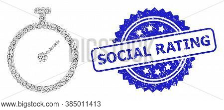 Social Rating Textured Seal And Vector Recursion Mosaic Time Tracker. Blue Seal Contains Social Rati