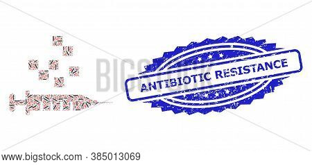 Antibiotic Resistance Rubber Stamp And Vector Recursive Mosaic Vaccine Synthesis. Blue Stamp Seal In