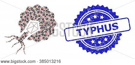Typhus Rubber Stamp Seal And Vector Recursive Collage Virus Infecting Cell. Blue Stamp Seal Contains